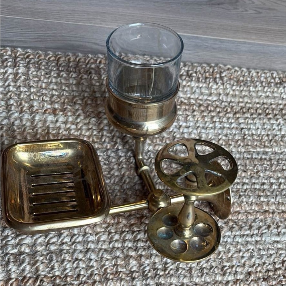 Brass Bathroom Accessory Set - Vintage Style Soap Dish & Holders